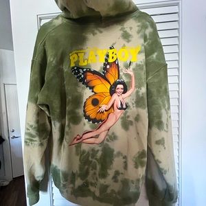 Playboy hoodie- green tie-dye- size Medium